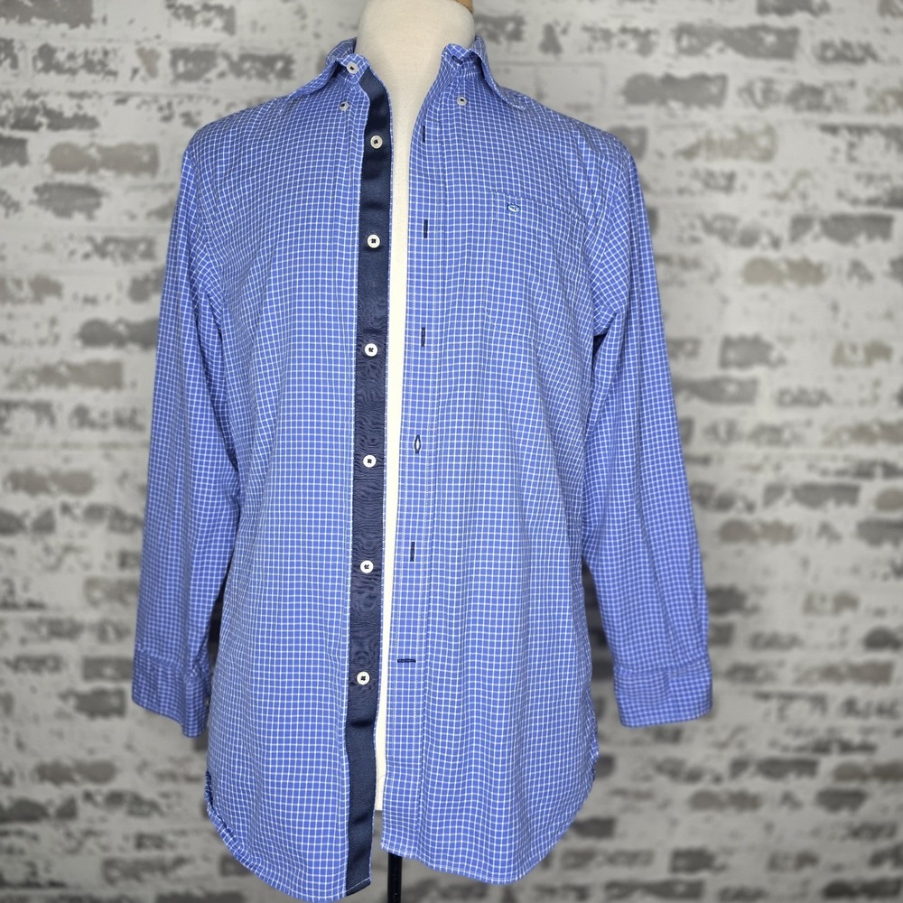 Southern Tide Shirt Mens Size S Blue Plaid Button Down 100% Cotton Long Sleeve